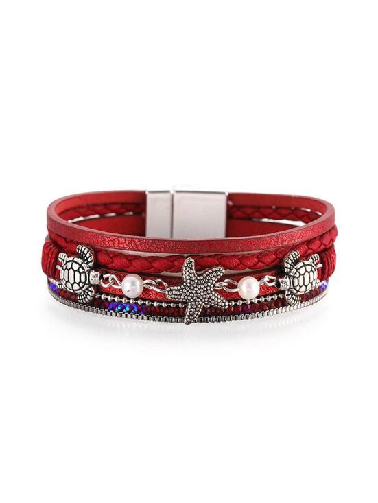 Jewelry - Red Multi-Strand Sea Life Charm Bracelet with Magnetic Clasp